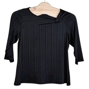Alfani Top 2X Black Asymmetrical Cutout Ribbed 3/4‎ Sleeve Plus Size